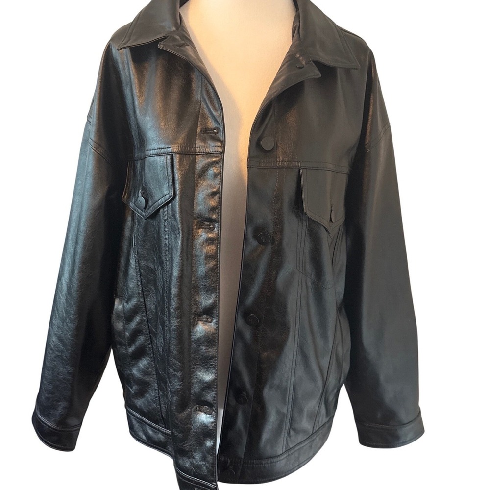 Pilcro Anthropologie Black Faux Leather Trucker Western Jacket Oversized medium